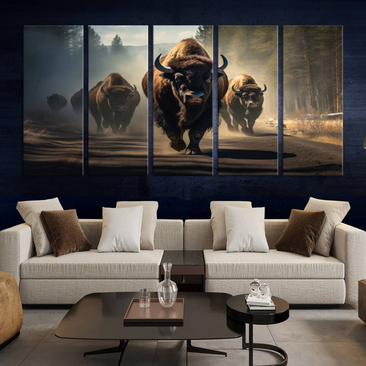 Cow Bighorn Wall Art Canvas Print, Longhorn Texas Large Cow Animal Canvas Print