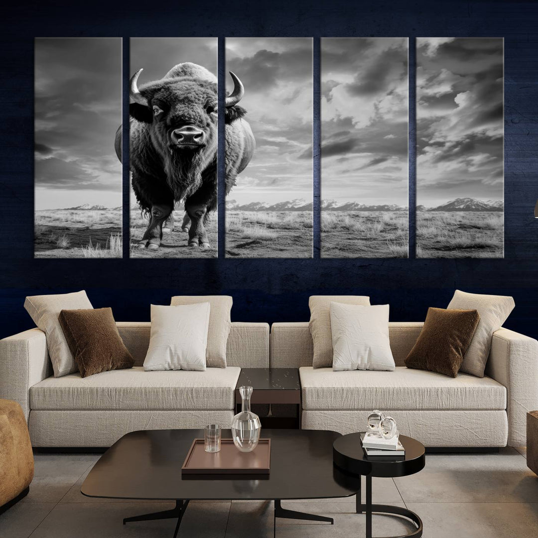 Cow Bighorn Wall Art Canvas Print, Longhorn Texas Large Cow Animal Canvas Print