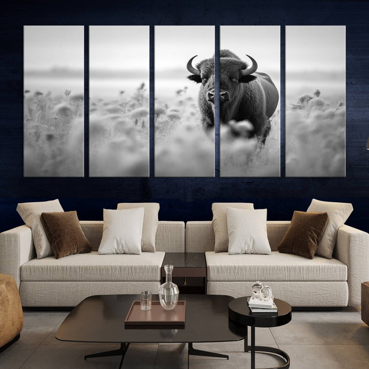 Cow Bighorn Wall Art Canvas Print, Longhorn Texas Large Cow Animal Canvas Print