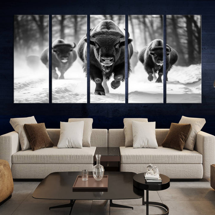 Cow Bighorn Wall Art Canvas Print, Longhorn Texas Large Cow Animal Canvas Print