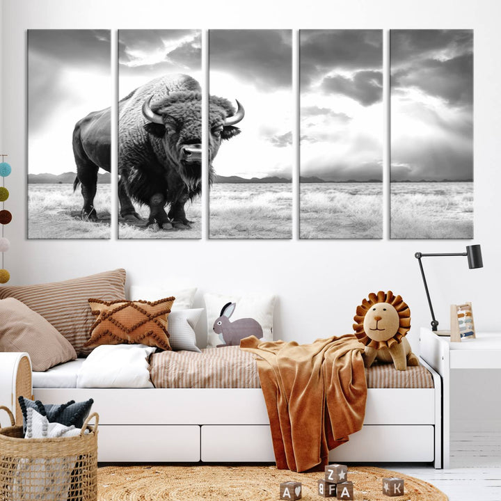 Cow Bighorn Wall Art Canvas Print, Longhorn Texas Large Cow Animal Canvas Print