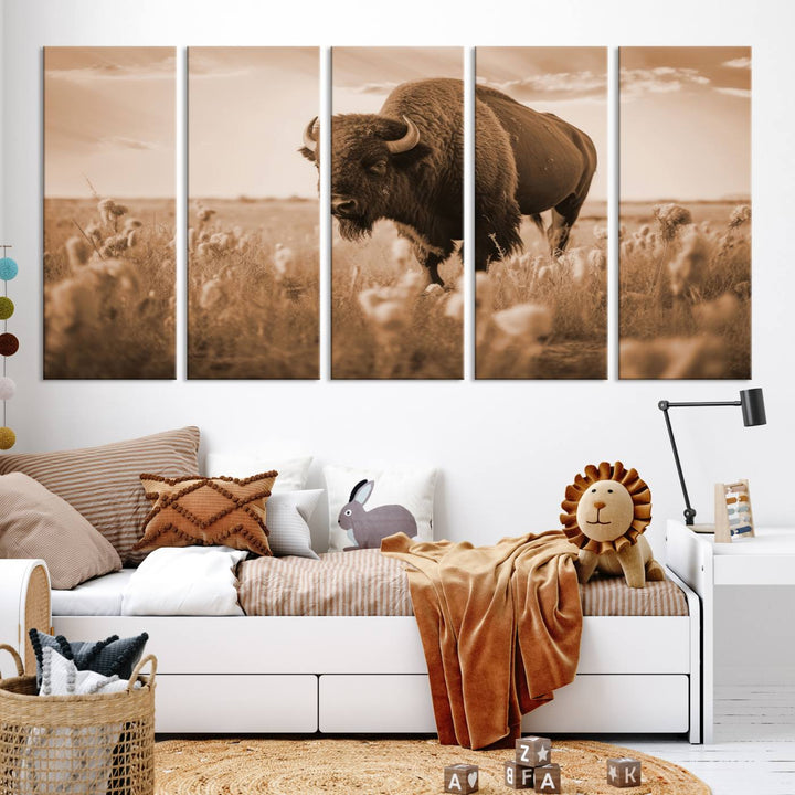 Cow Bighorn Wall Art Canvas Print, Longhorn Texas Large Cow Animal Canvas Print