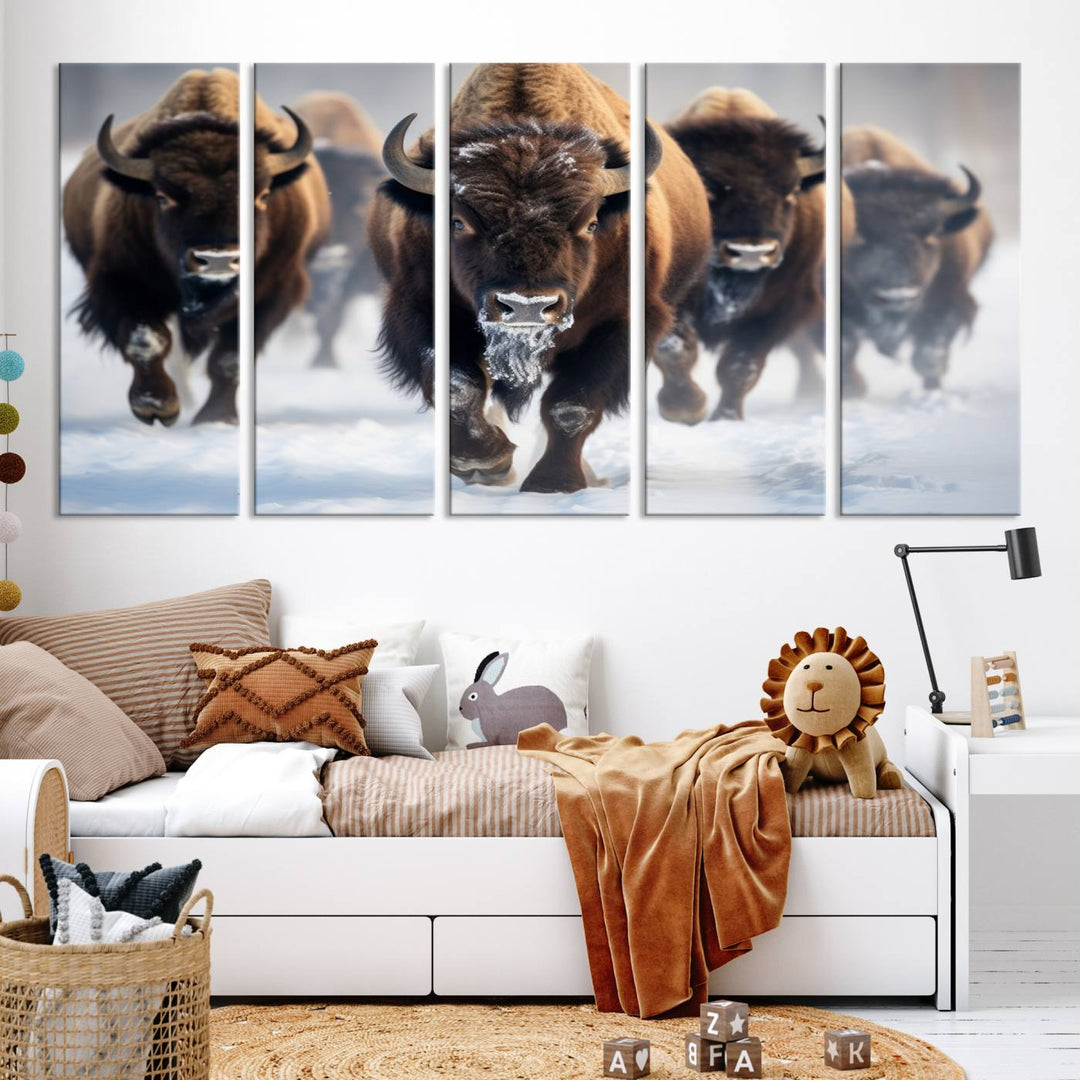 Cow Bighorn Wall Art Canvas Print, Longhorn Texas Large Cow Animal Canvas Print