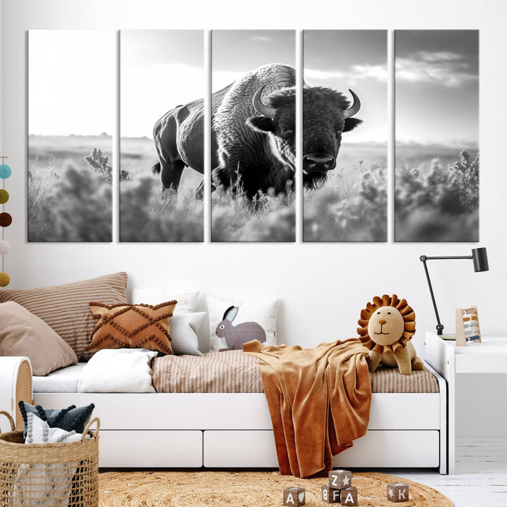 Cow Bighorn Wall Art Canvas Print, Longhorn Texas Large Cow Animal Canvas Print