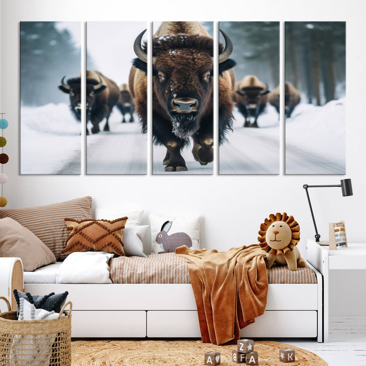 Cow Bighorn Wall Art Canvas Print, Longhorn Texas Large Cow Animal Canvas Print