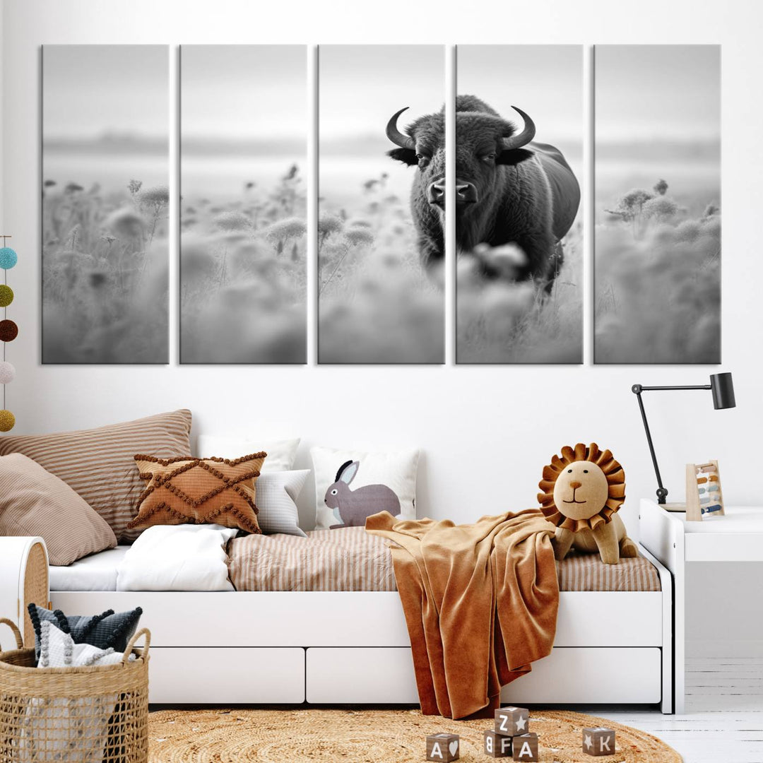 Cow Bighorn Wall Art Canvas Print, Longhorn Texas Large Cow Animal Canvas Print