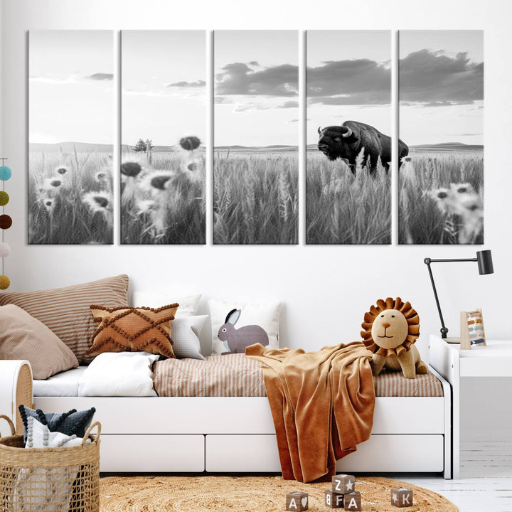 Cow Bighorn Wall Art Canvas Print, Longhorn Texas Large Cow Animal Canvas Print