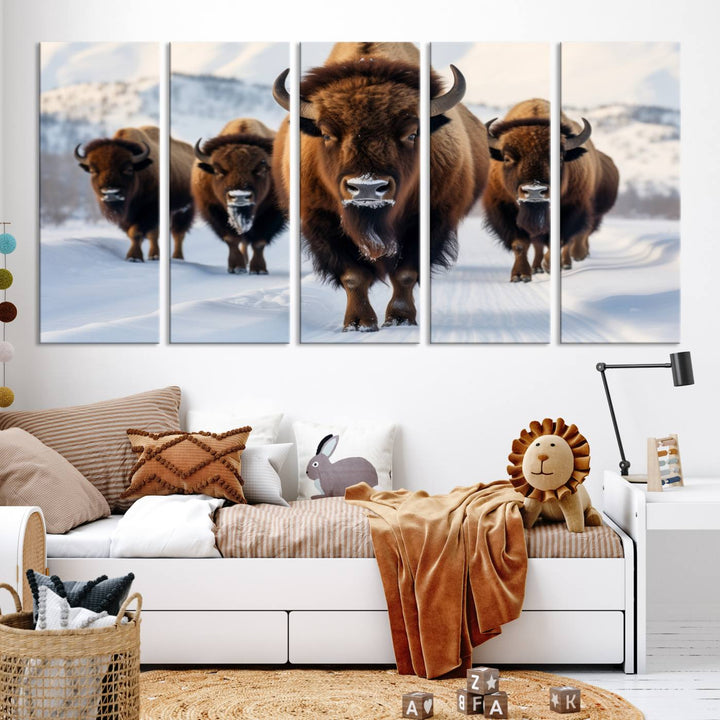 Cow Bighorn Wall Art Canvas Print, Longhorn Texas Large Cow Animal Canvas Print