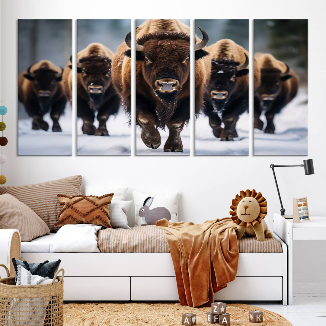 Cow Bighorn Wall Art Canvas Print, Longhorn Texas Large Cow Animal Canvas Print