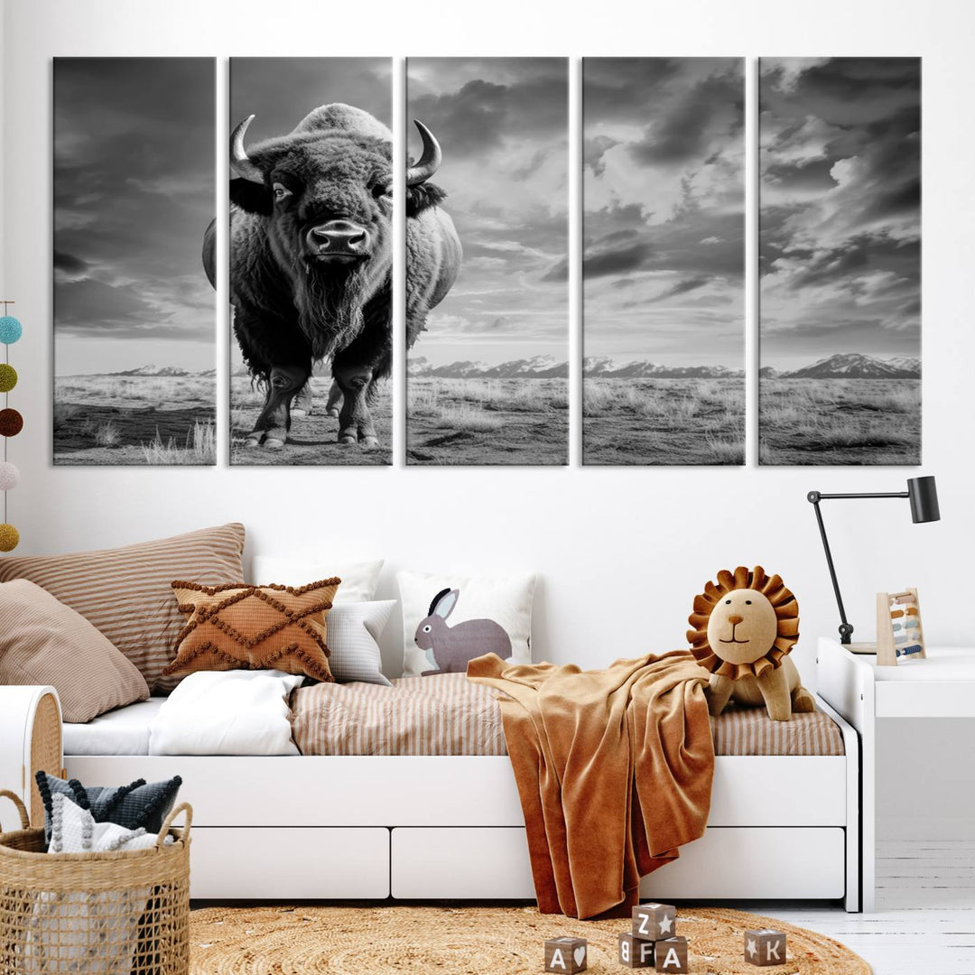 Cow Bighorn Wall Art Canvas Print, Longhorn Texas Large Cow Animal Canvas Print