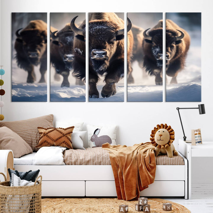 Cow Bighorn Wall Art Canvas Print, Longhorn Texas Large Cow Animal Canvas Print