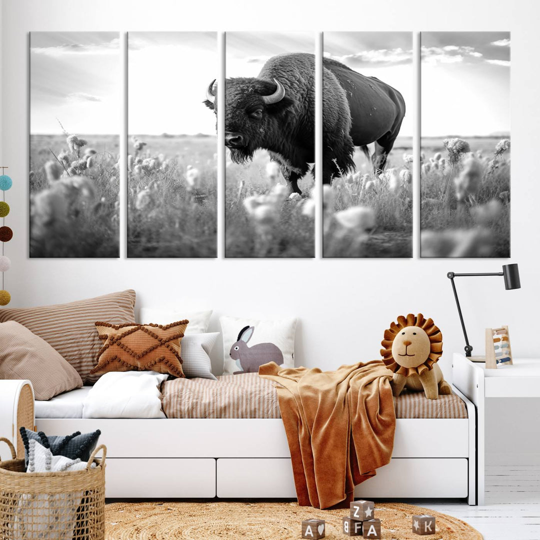 Cow Bighorn Wall Art Canvas Print, Longhorn Texas Large Cow Animal Canvas Print