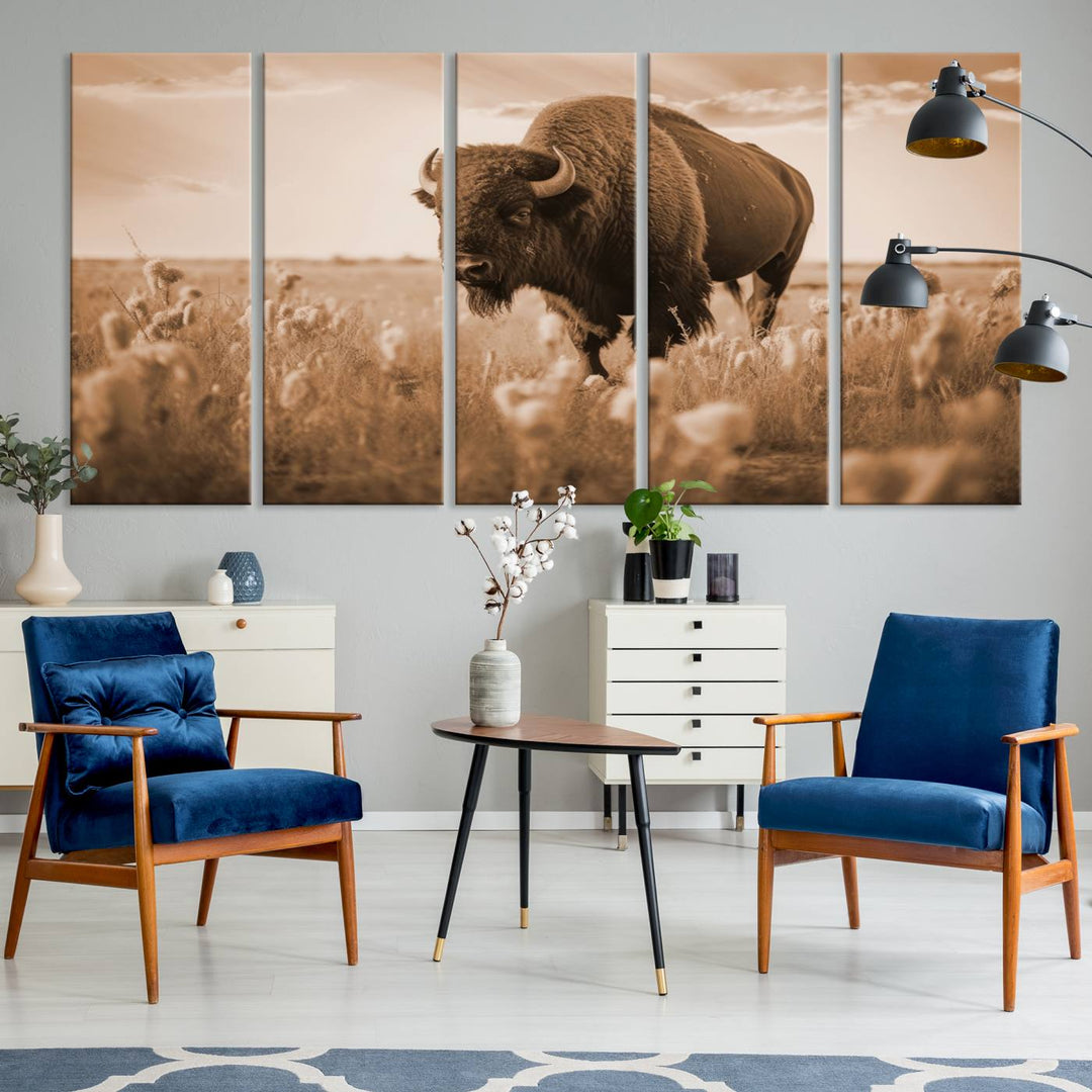 Cow Bighorn Wall Art Canvas Print, Longhorn Texas Large Cow Animal Canvas Print