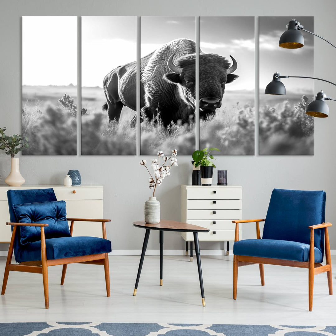 Cow Bighorn Wall Art Canvas Print, Longhorn Texas Large Cow Animal Canvas Print