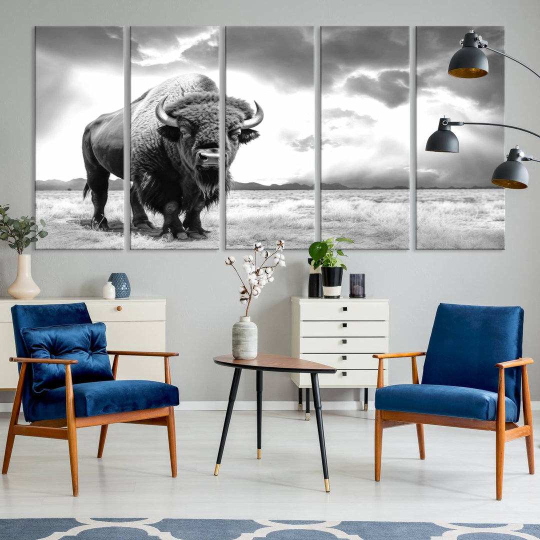 Cow Bighorn Wall Art Canvas Print, Longhorn Texas Large Cow Animal Canvas Print