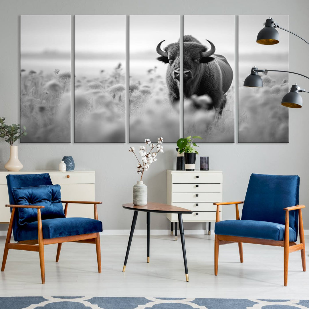 Cow Bighorn Wall Art Canvas Print, Longhorn Texas Large Cow Animal Canvas Print