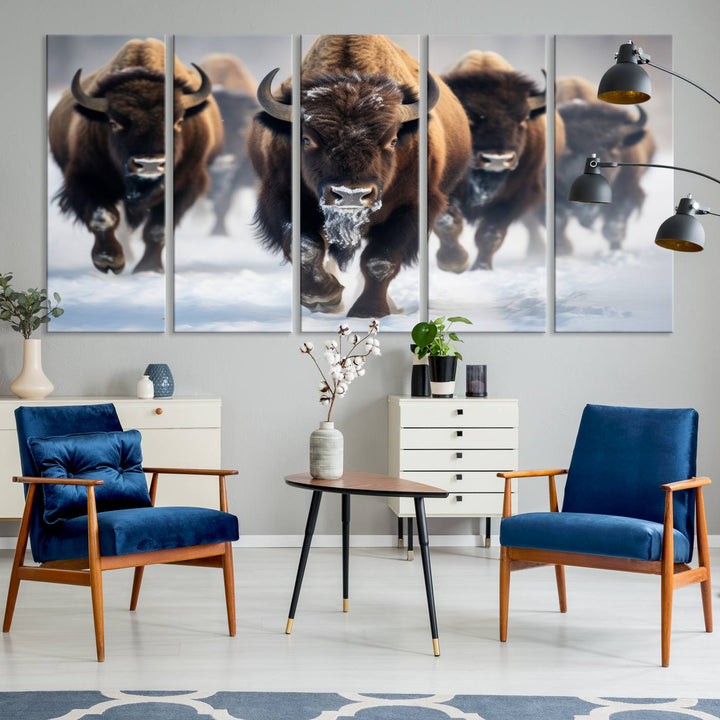 Cow Bighorn Wall Art Canvas Print, Longhorn Texas Large Cow Animal Canvas Print