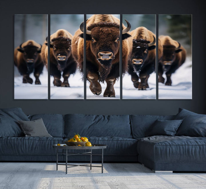 Cow Bighorn Wall Art Canvas Print, Longhorn Texas Large Cow Animal Canvas Print