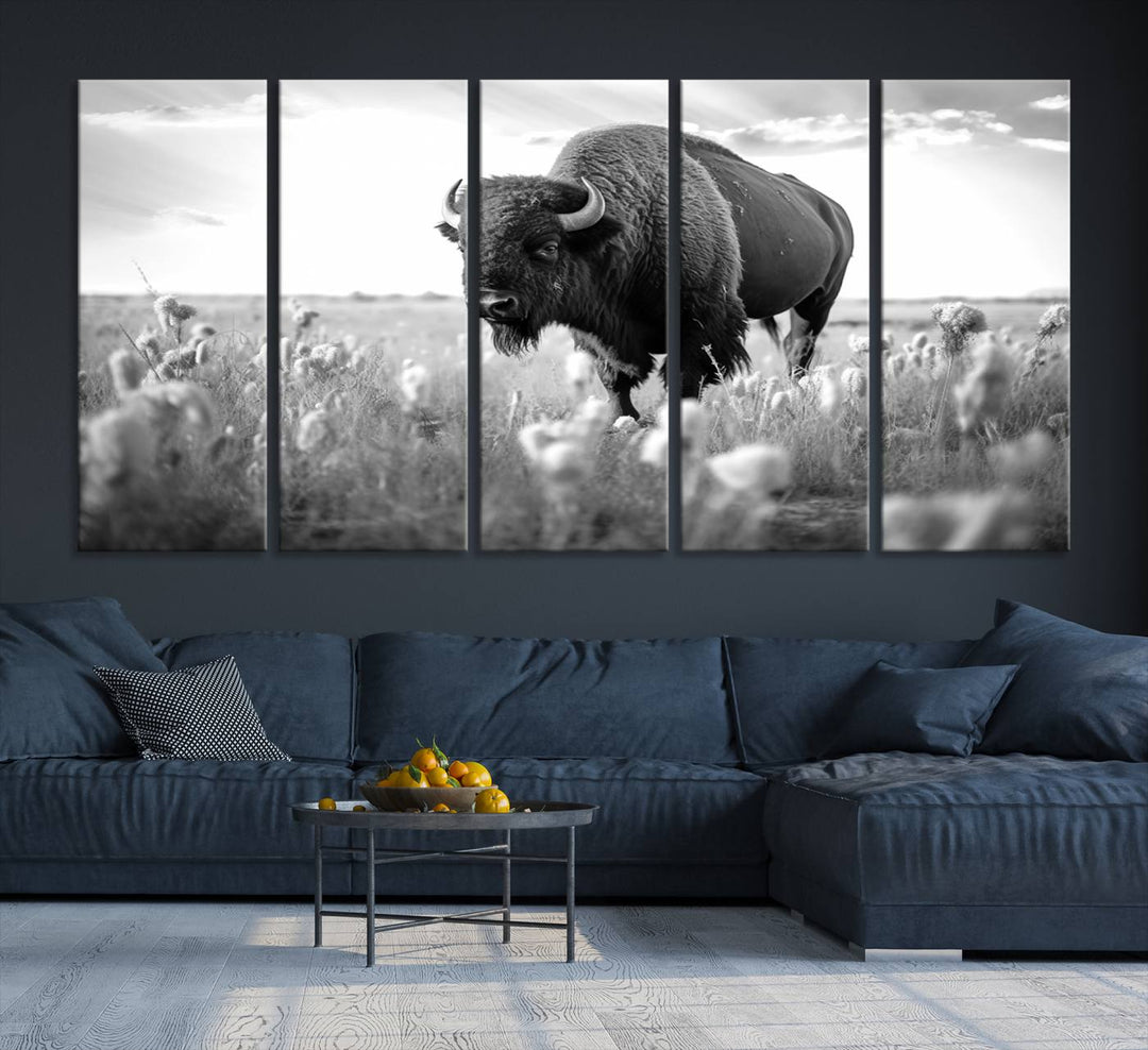 Cow Bighorn Wall Art Canvas Print, Longhorn Texas Large Cow Animal Canvas Print