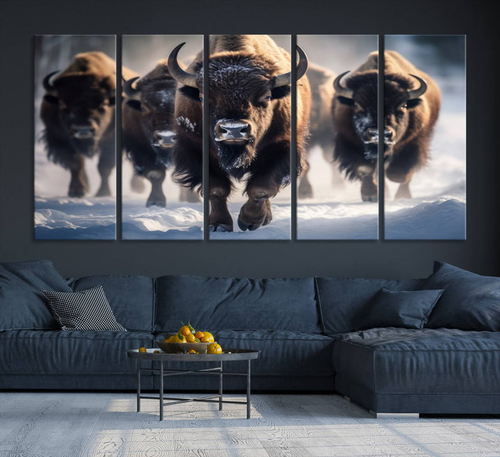 Cow Bighorn Wall Art Canvas Print, Longhorn Texas Large Cow Animal Canvas Print