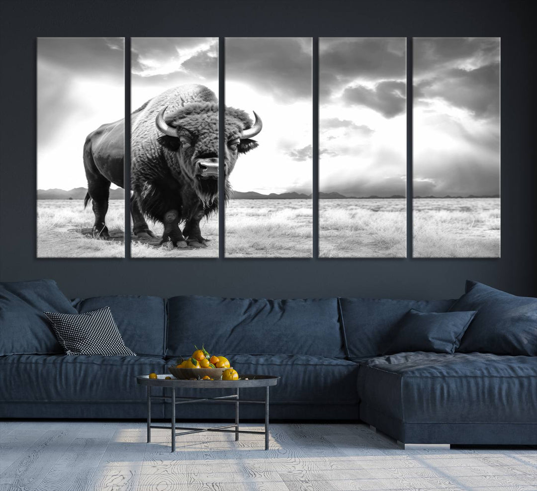 Cow Bighorn Wall Art Canvas Print, Longhorn Texas Large Cow Animal Canvas Print