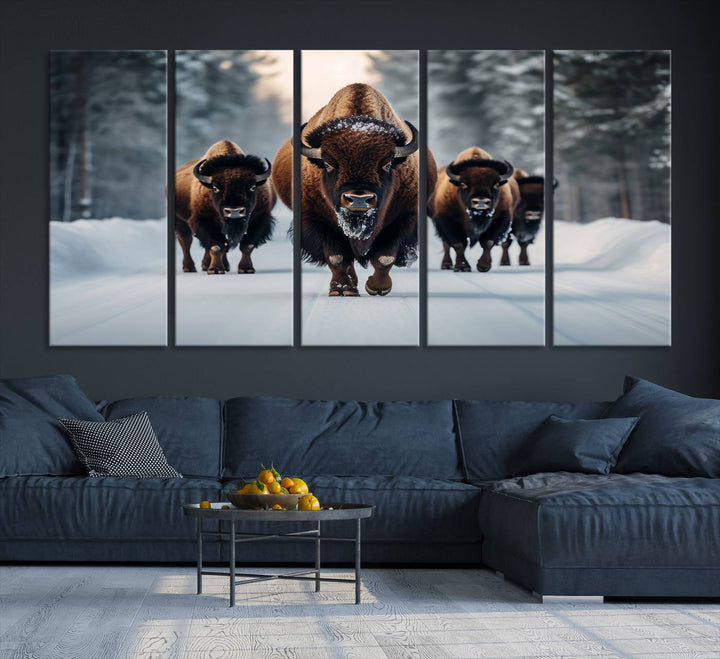 Cow Bighorn Wall Art Canvas Print, Longhorn Texas Large Cow Animal Canvas Print