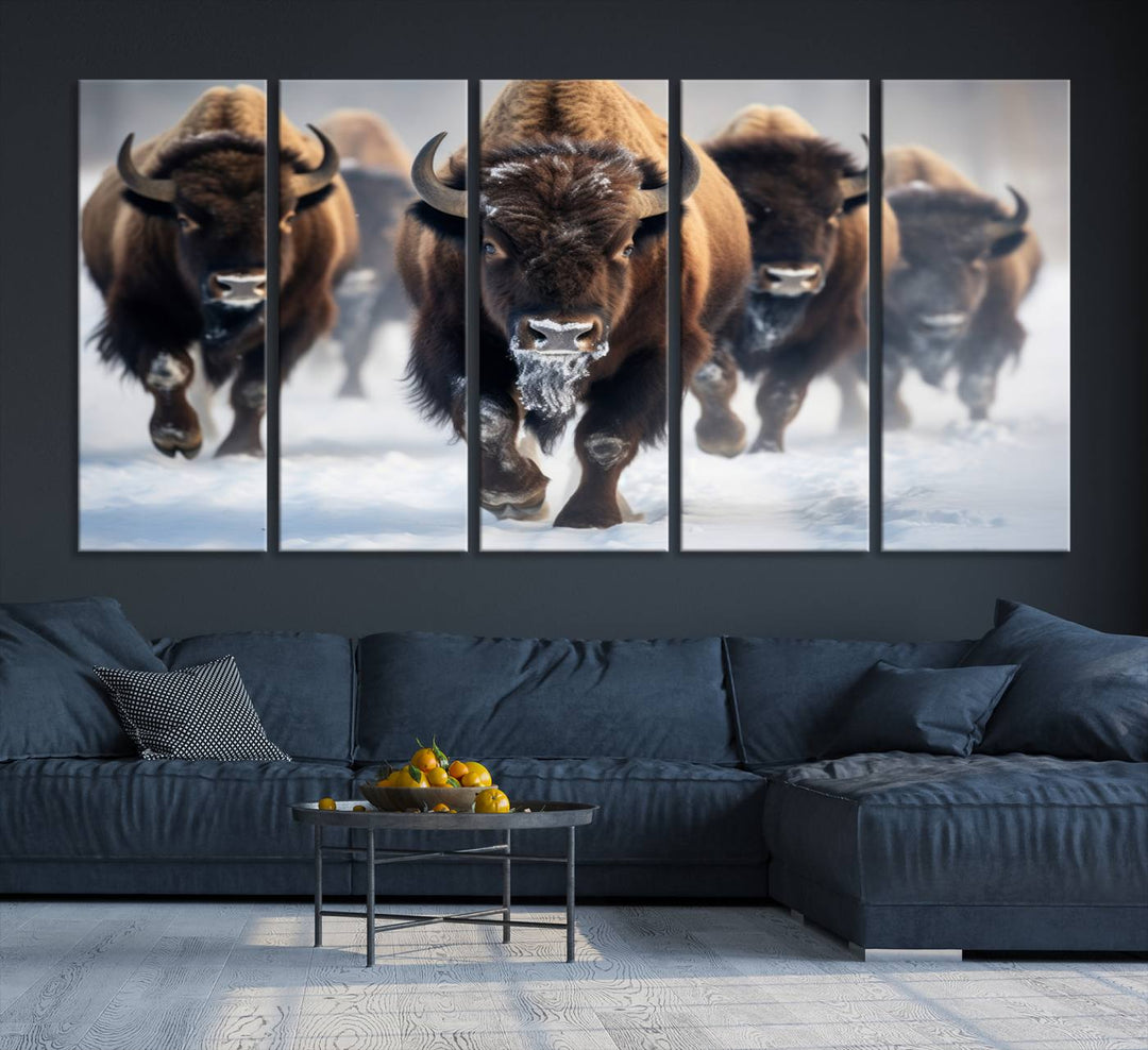 Cow Bighorn Wall Art Canvas Print, Longhorn Texas Large Cow Animal Canvas Print