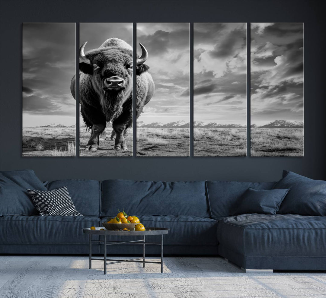 Cow Bighorn Wall Art Canvas Print, Longhorn Texas Large Cow Animal Canvas Print