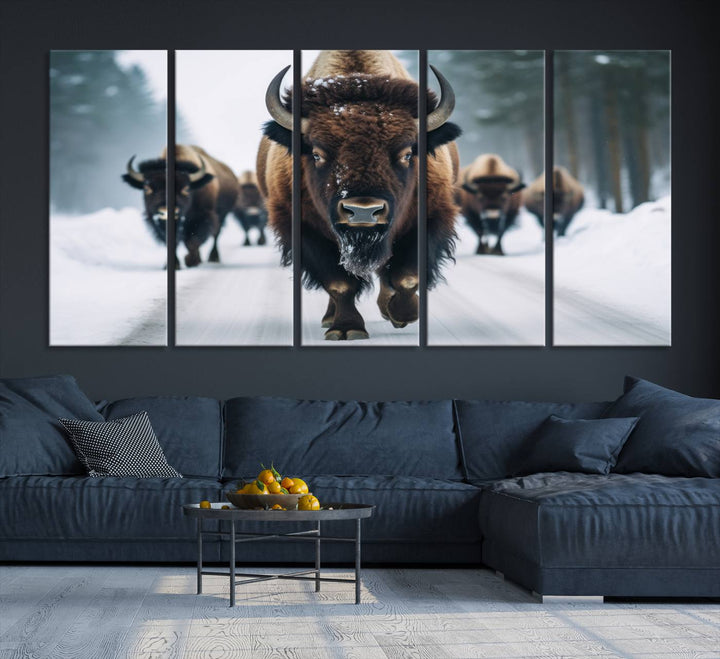 Cow Bighorn Wall Art Canvas Print, Longhorn Texas Large Cow Animal Canvas Print