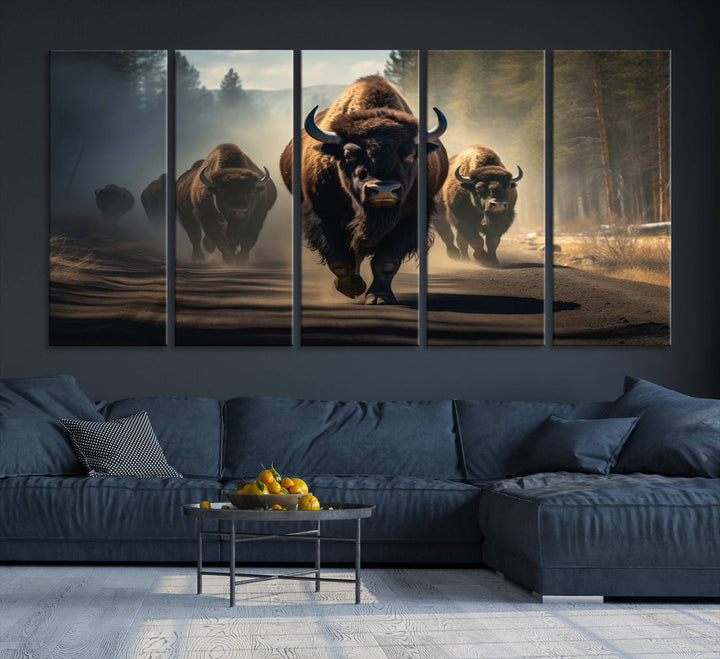 Cow Bighorn Wall Art Canvas Print, Longhorn Texas Large Cow Animal Canvas Print