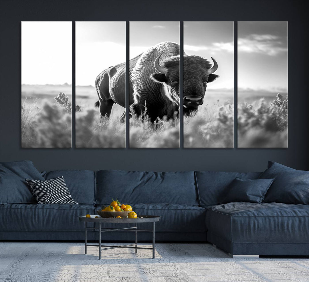 Cow Bighorn Wall Art Canvas Print, Longhorn Texas Large Cow Animal Canvas Print