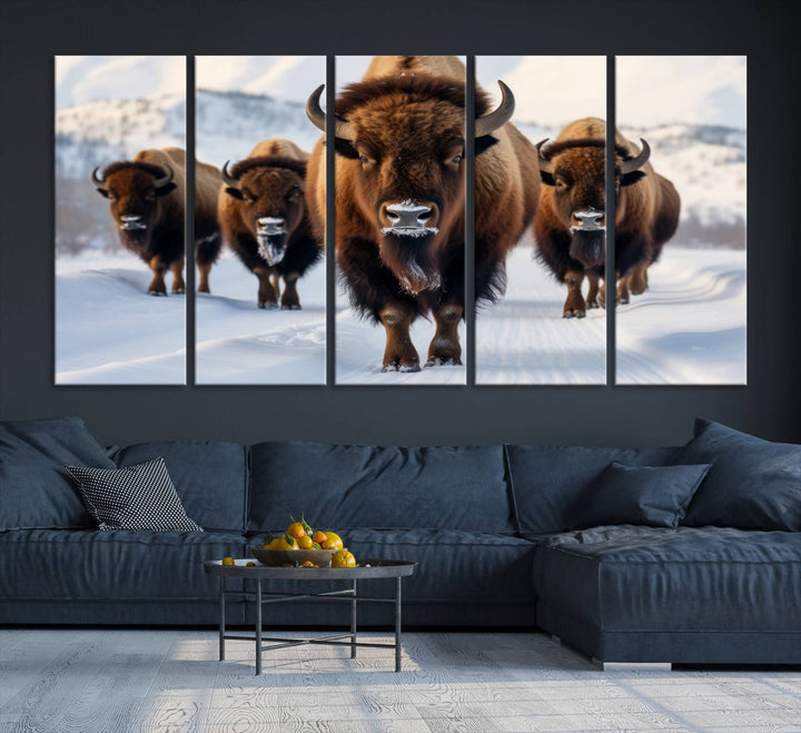 Cow Bighorn Wall Art Canvas Print, Longhorn Texas Large Cow Animal Canvas Print