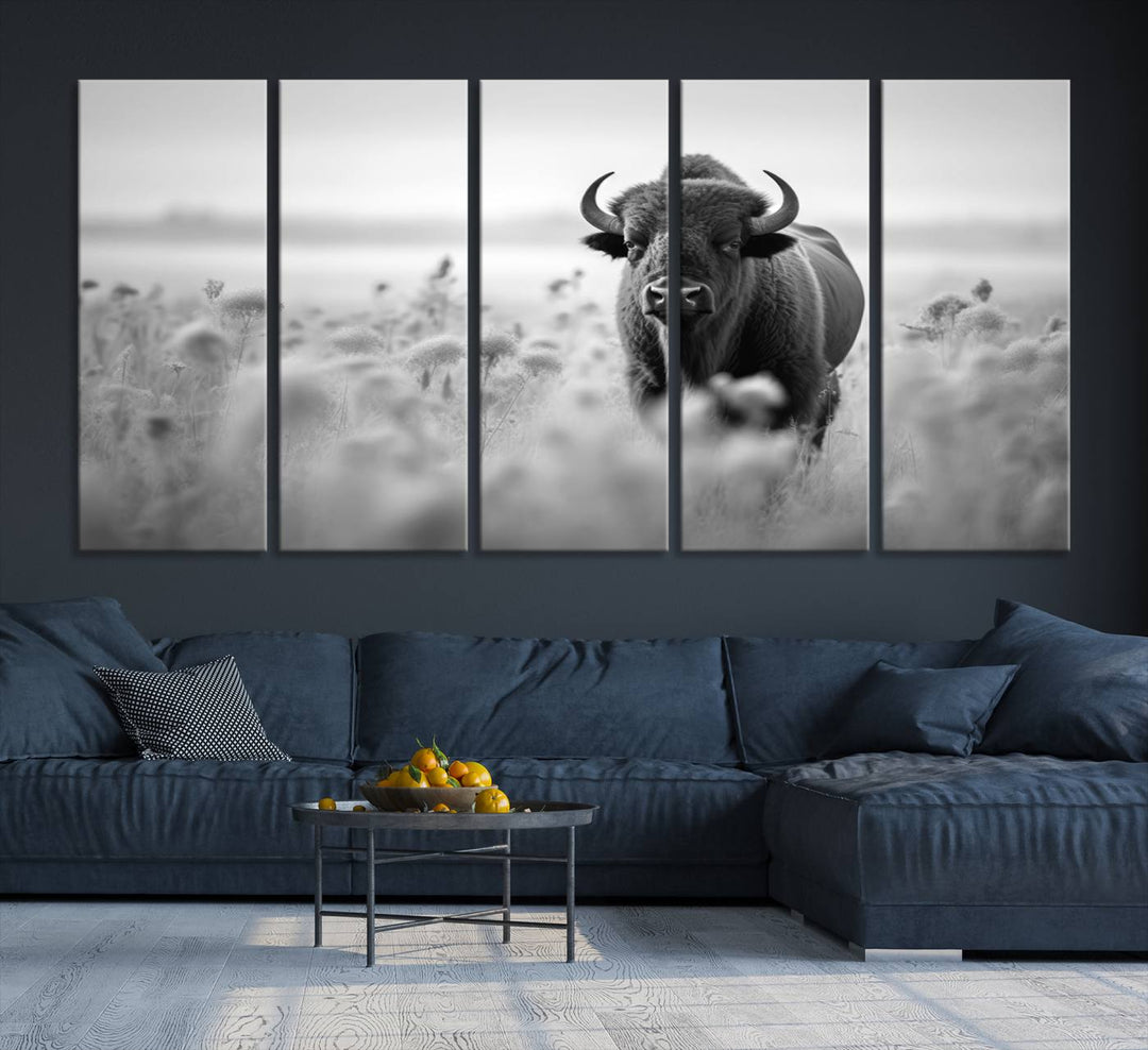 Cow Bighorn Wall Art Canvas Print, Longhorn Texas Large Cow Animal Canvas Print