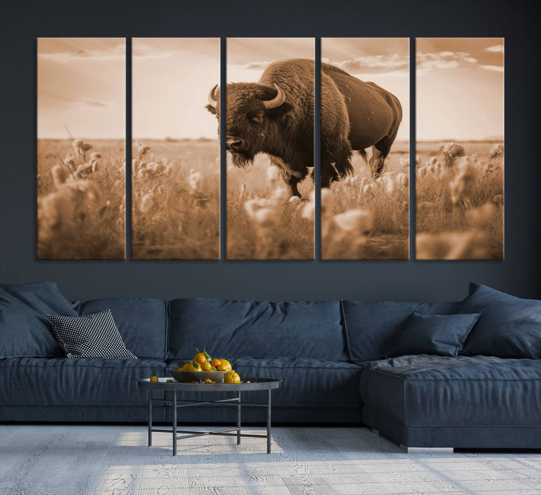 Cow Bighorn Wall Art Canvas Print, Longhorn Texas Large Cow Animal Canvas Print