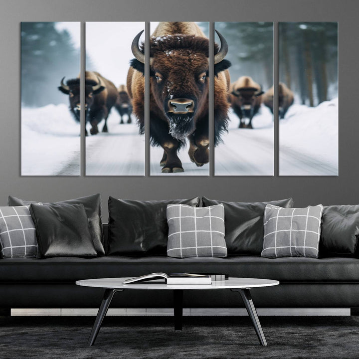 Cow Bighorn Wall Art Canvas Print, Longhorn Texas Large Cow Animal Canvas Print