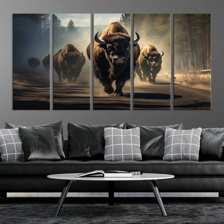 Cow Bighorn Wall Art Canvas Print, Longhorn Texas Large Cow Animal Canvas Print