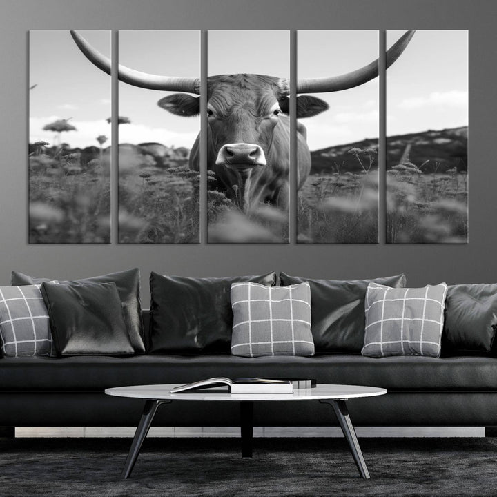 Cow Bighorn Wall Art Canvas Print, Longhorn Texas Large Cow Animal Canvas Print