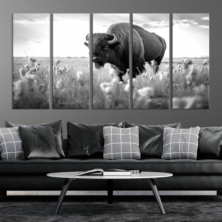 Cow Bighorn Wall Art Canvas Print, Longhorn Texas Large Cow Animal Canvas Print