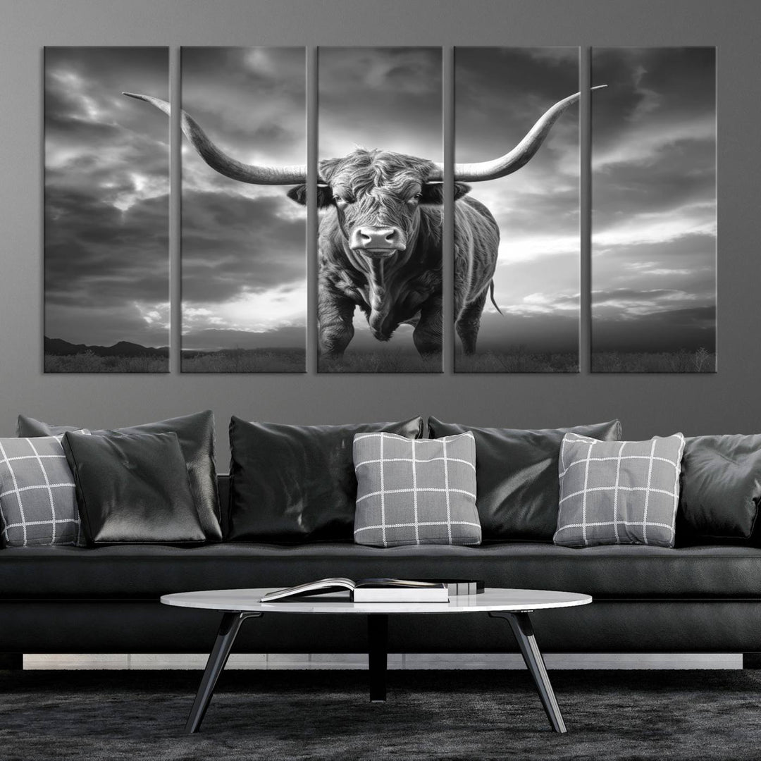 Cow Bighorn Wall Art Canvas Print, Longhorn Texas Large Cow Animal Canvas Print