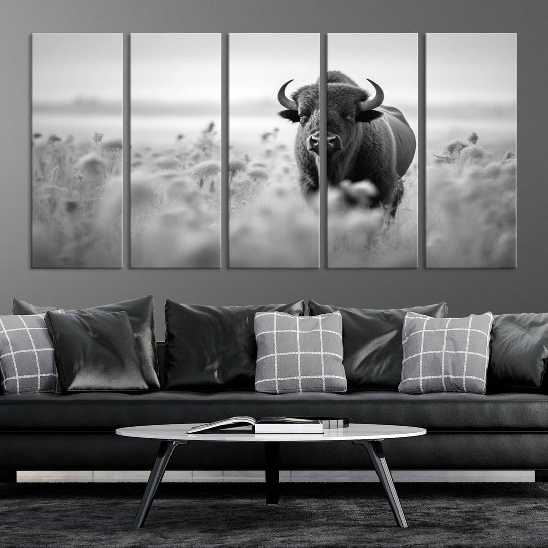 Cow Bighorn Wall Art Canvas Print, Longhorn Texas Large Cow Animal Canvas Print