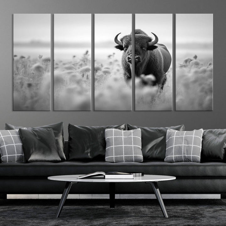 Cow Bighorn Wall Art Canvas Print, Longhorn Texas Large Cow Animal Canvas Print