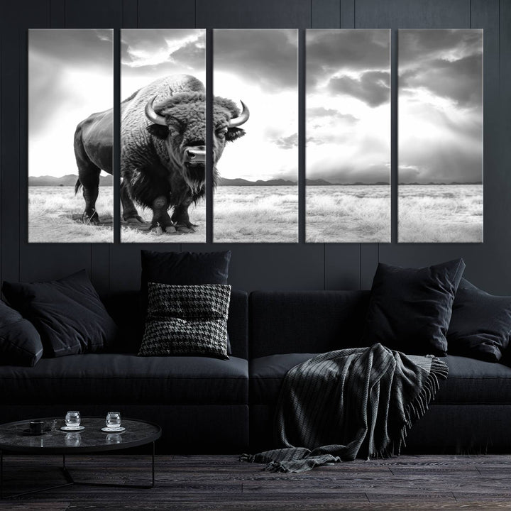 Cow Bighorn Wall Art Canvas Print, Longhorn Texas Large Cow Animal Canvas Print