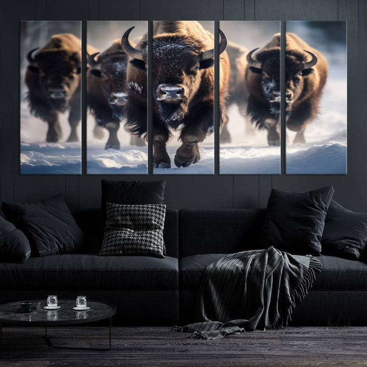 Cow Bighorn Wall Art Canvas Print, Longhorn Texas Large Cow Animal Canvas Print