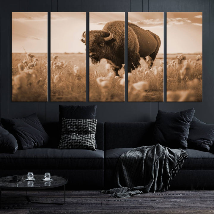 Cow Bighorn Wall Art Canvas Print, Longhorn Texas Large Cow Animal Canvas Print