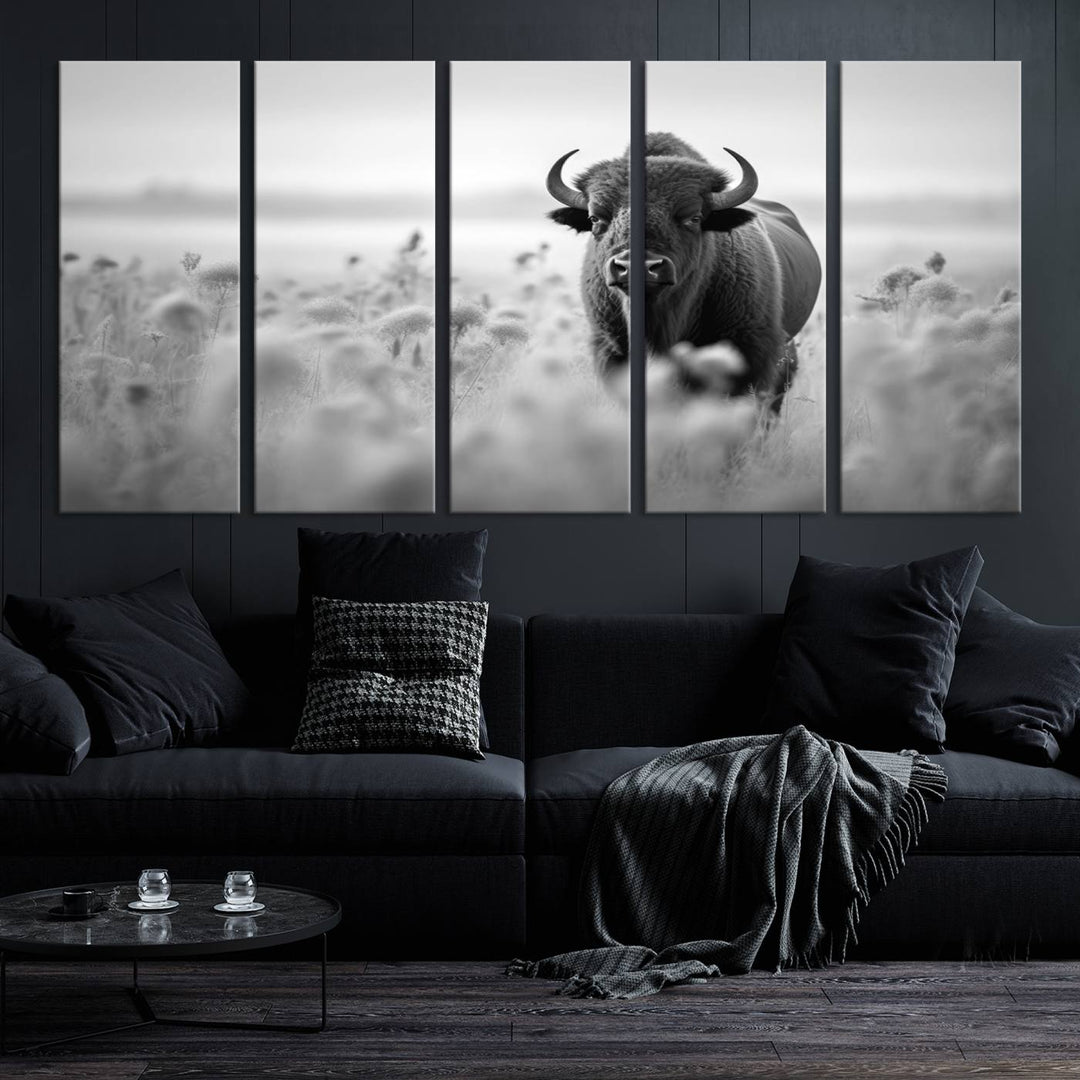 Cow Bighorn Wall Art Canvas Print, Longhorn Texas Large Cow Animal Canvas Print