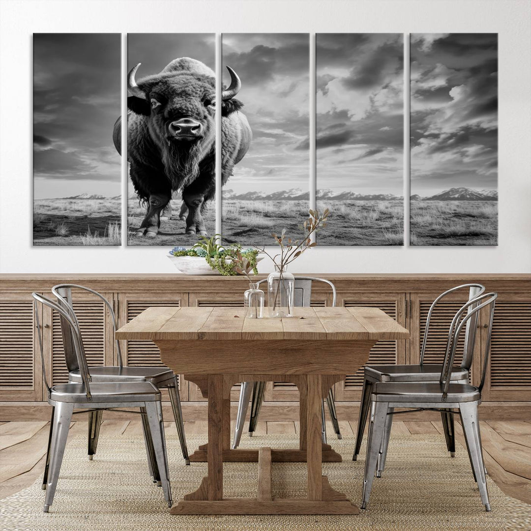 Cow Bighorn Wall Art Canvas Print, Longhorn Texas Large Cow Animal Canvas Print