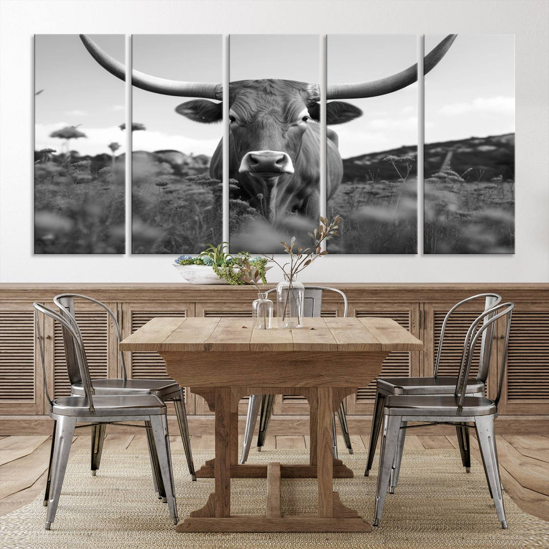 Cow Bighorn Wall Art Canvas Print, Longhorn Texas Large Cow Animal Canvas Print