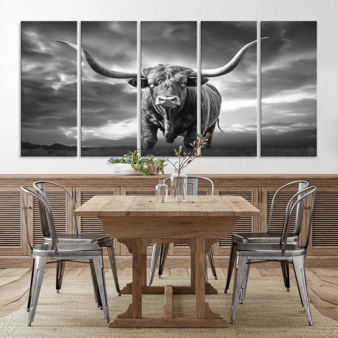 Cow Bighorn Wall Art Canvas Print, Longhorn Texas Large Cow Animal Canvas Print