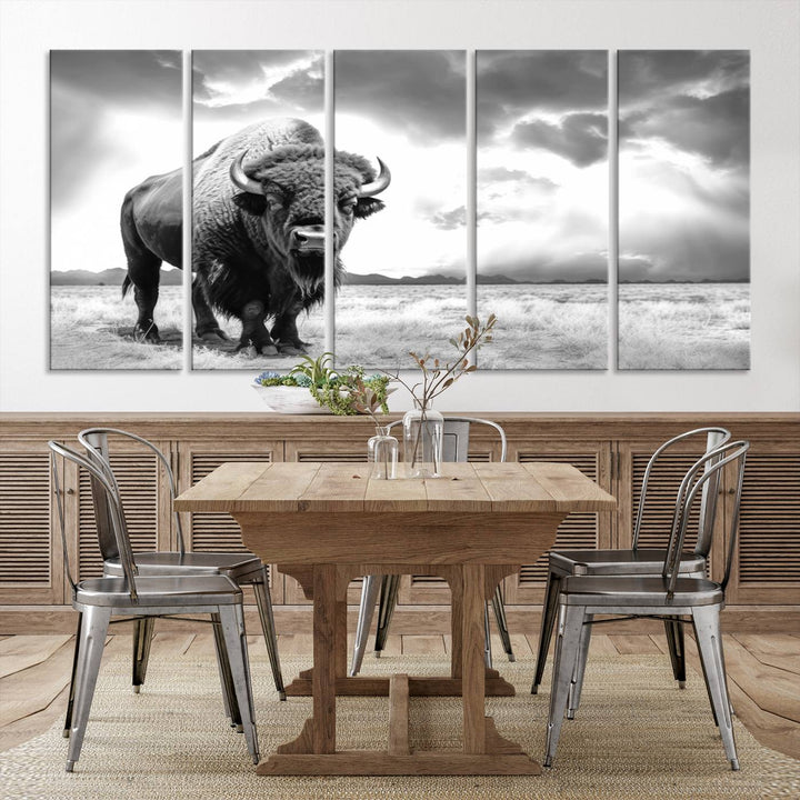 Cow Bighorn Wall Art Canvas Print, Longhorn Texas Large Cow Animal Canvas Print