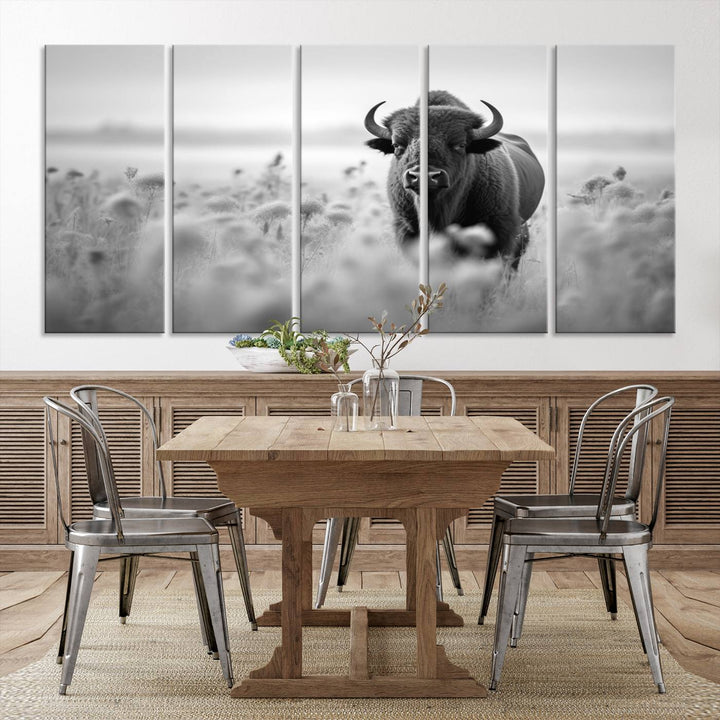 Cow Bighorn Wall Art Canvas Print, Longhorn Texas Large Cow Animal Canvas Print